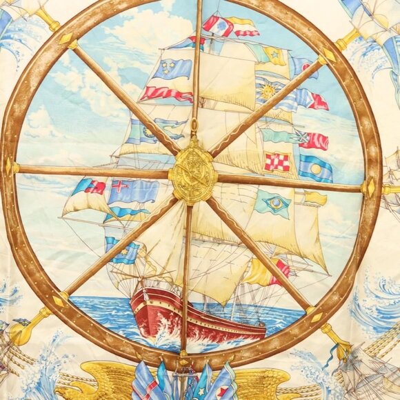 HERMES Carre 90 Scarf ""VIVE LE VENT"" Silk Beige Auth - Picture 7 of 16